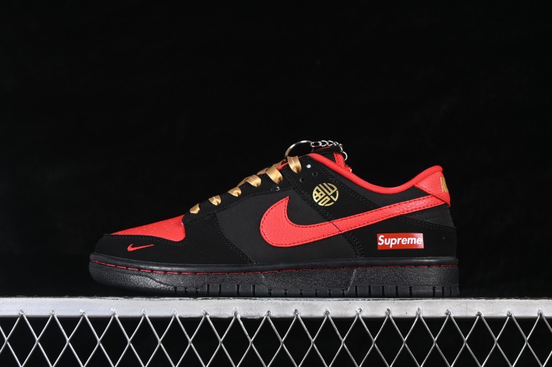 Nike SB Dunk Low Black Red Contrast Custom Low-Top Casual Skateboarding Shoes - NH0601-488