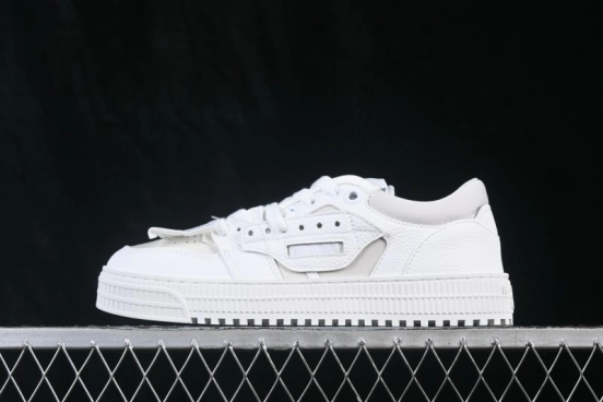 Off-White 3.0 Court Round-Toe Lace-Up Low-Top Casual Skate Shoes White Orange - AJD4