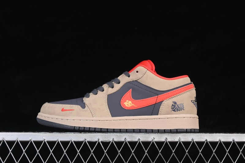 Nike Air Jordan 1 Low Chinese New Year Year of the Horse Edition Retro Basketball Shoes with Premium Mocha and Red Accents - QD1988-010