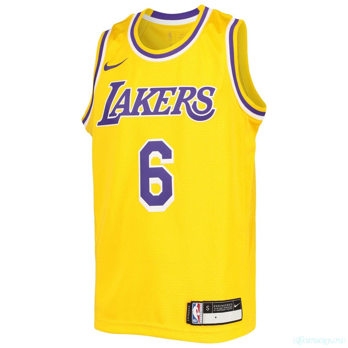 2021/22 JAMES#6 Los Angeles Lakers Nike Yellow NBA Jersey