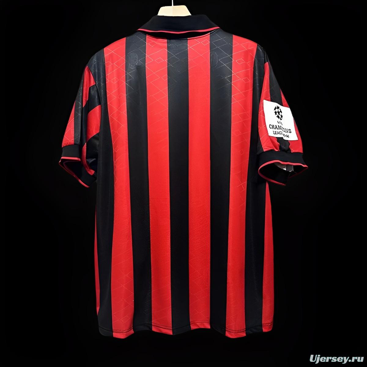 Retro 93/94 AC Milan Home Champion League Jersey With Patches