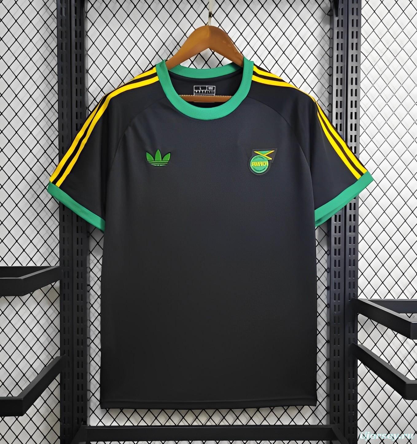 2024 Jamaica Adicolor Classics 3 Stripes Black T-Shirt