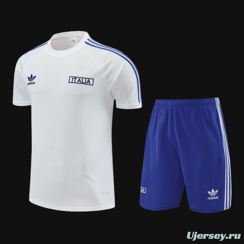 2024 Italy White Cotton Short Sleeve Jersey+Shorts