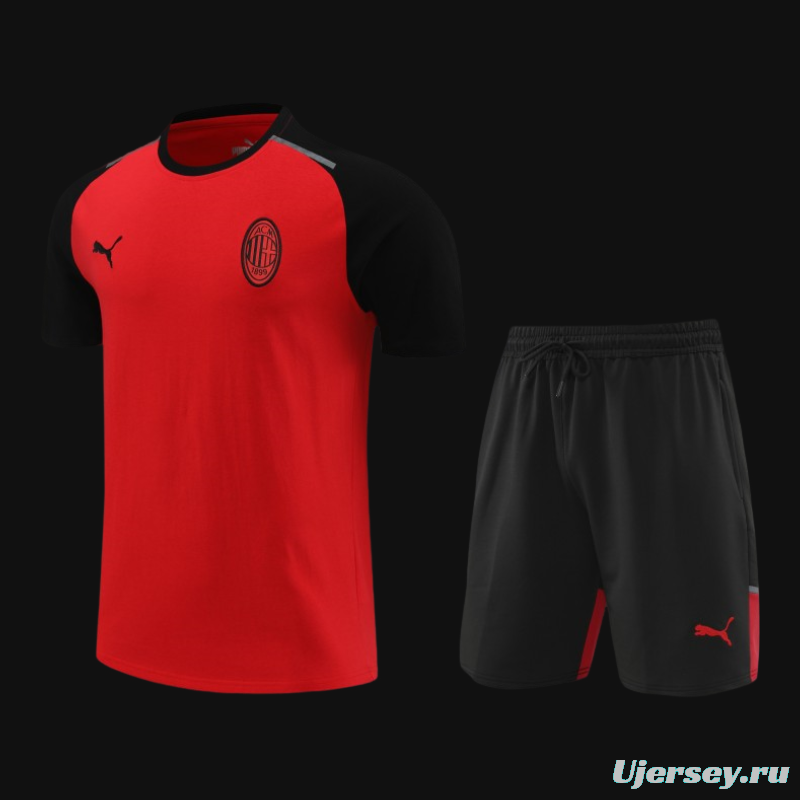 23/24 AC Milan Red/Black Cotton Short Sleeve Jersey+Shorts