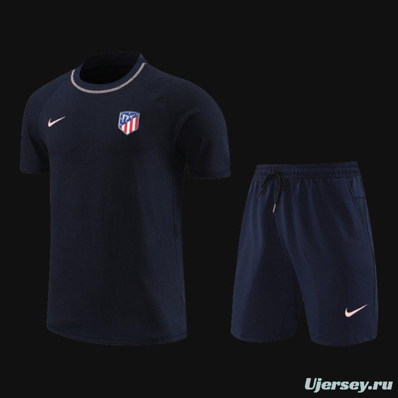 23/24 Atletico Madrid Navy Cotton Short Sleeve Jersey+Shorts