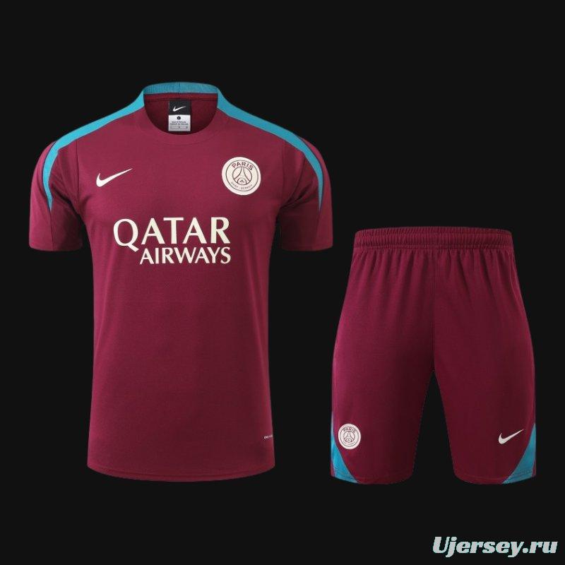 23/24 PSG Wine Cotton Short Sleeve Jersey+Shorts