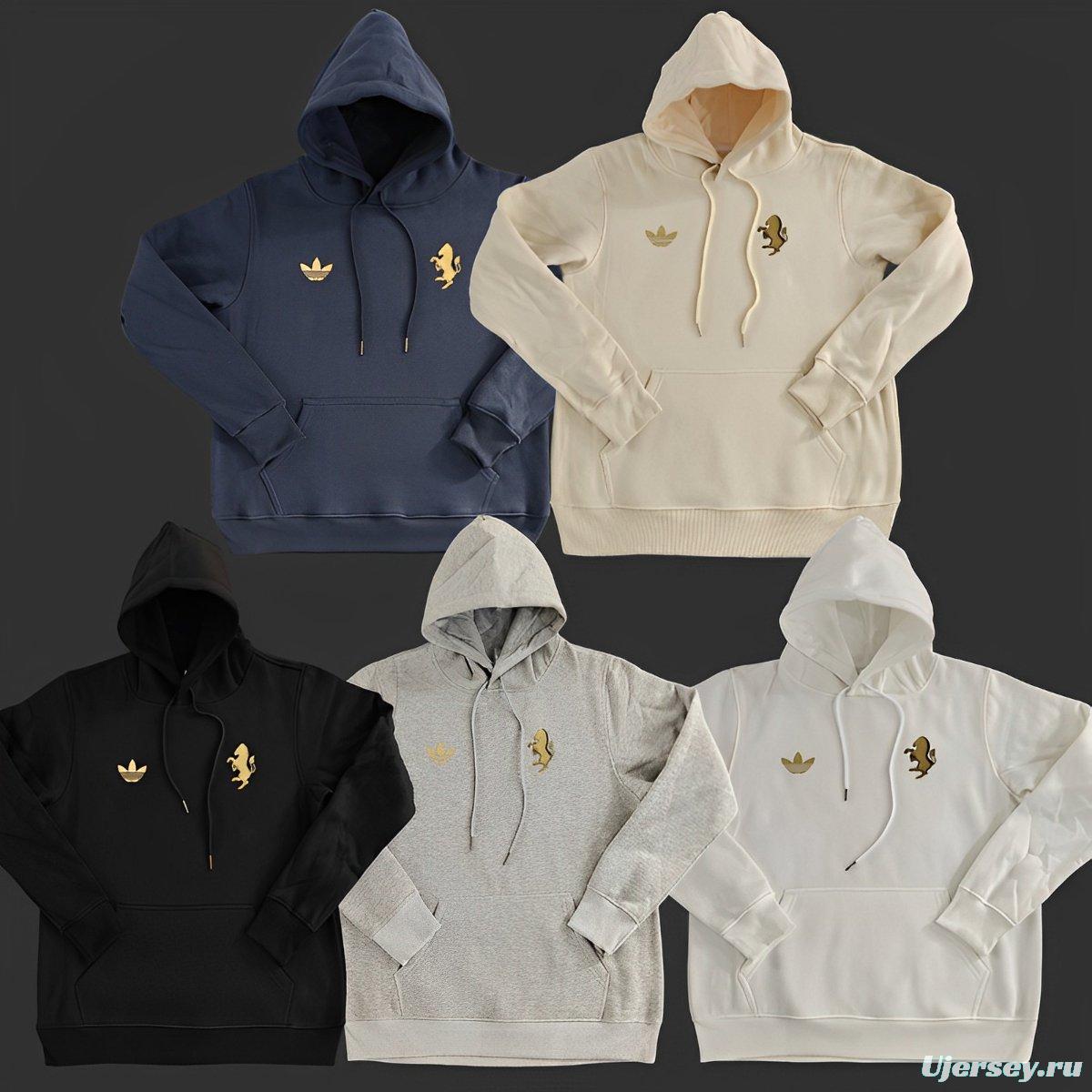 2024 Juventus Black/Navy/Grey/Beige/White Hoodie With Golden Badge