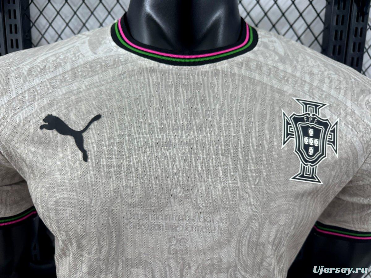 Player Version 2025 Portugal Away White with Subtle Pattern Jersey