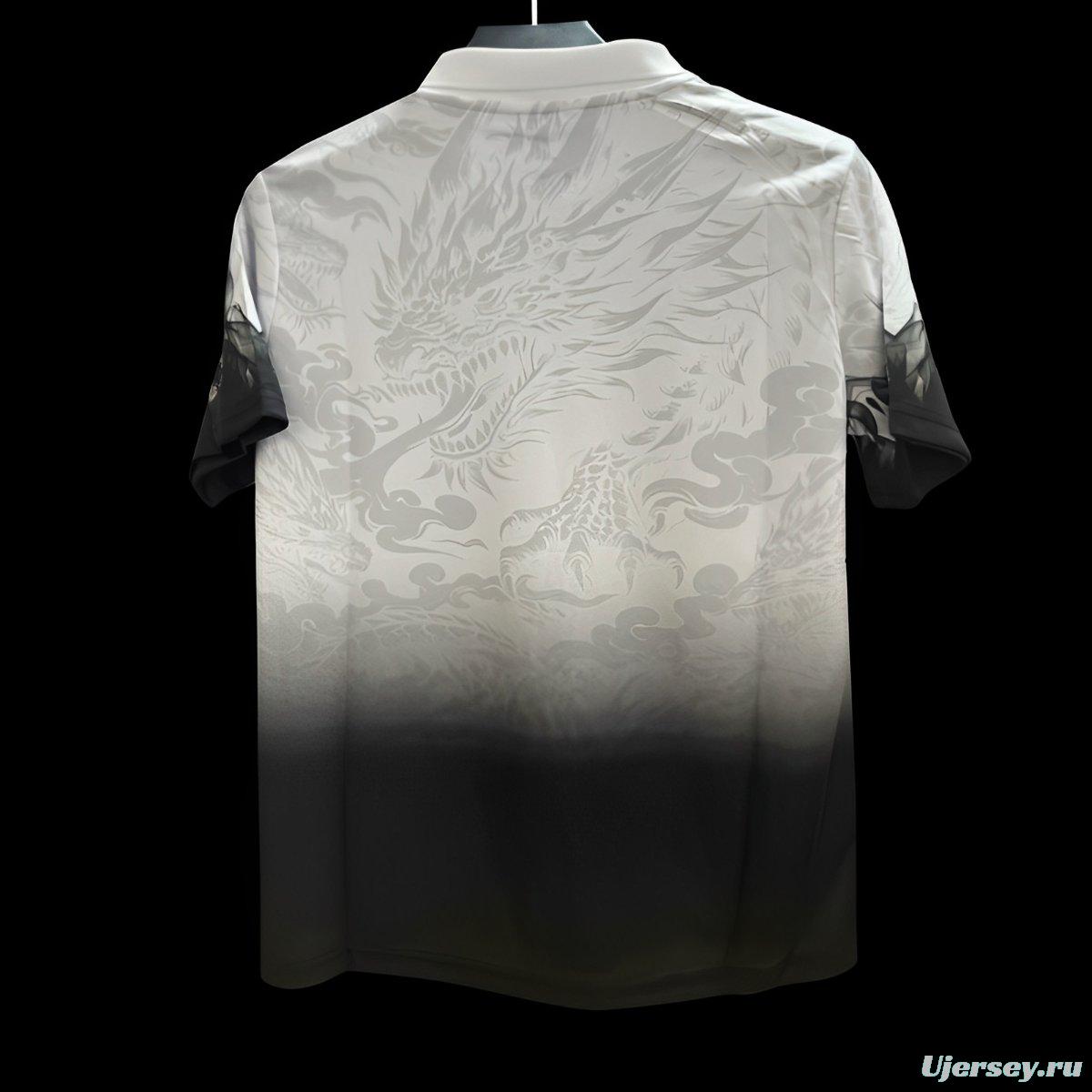 25/26 Real Madrid White with Black Dragon Fire Jersey