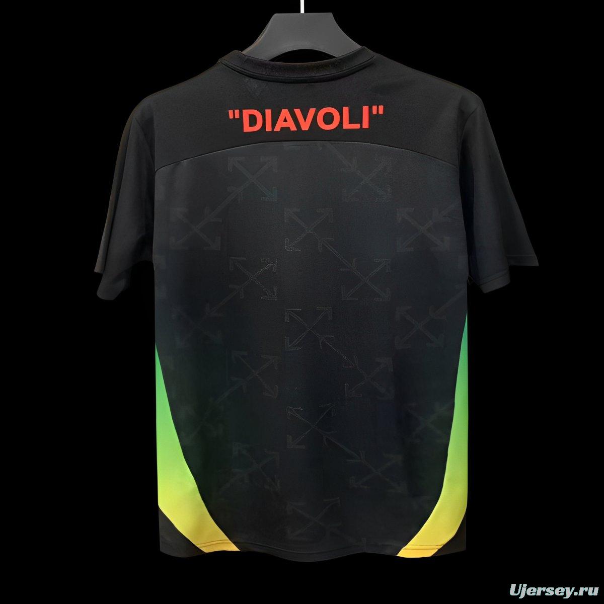 25/26 AC Milan x OFF-WHITE Pre-Match Black/Green Jersey