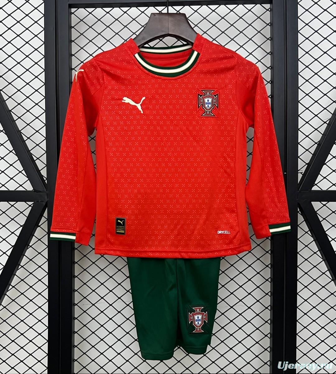 2025 Kids Portugal Home Long Sleeve Jersey