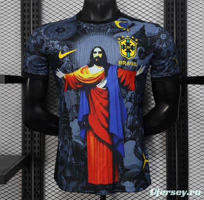 2025 Brazil National Team Special Edition Religious Concept Jersey - Christ the Redeemer Design - Dark Blue