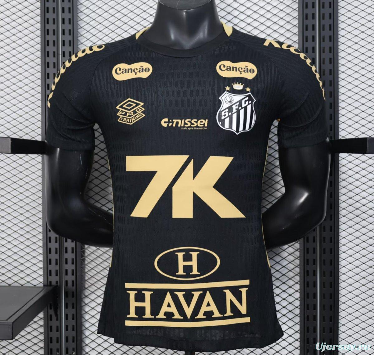 Player Version 25/26 Santos FC Black with Textured Pattern Jersey With Full Sponsors