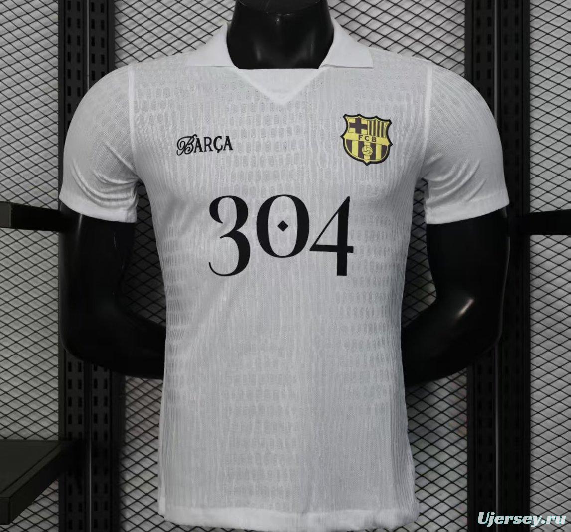 Player Version 25/26 FC Barcelona White Jersey With 304 Sponsor