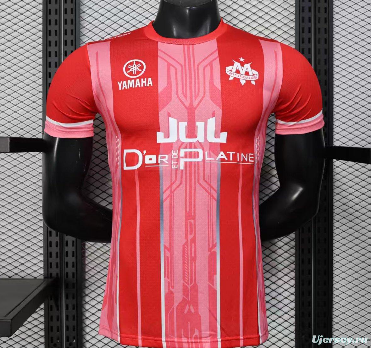 Player Version 25/26 Olympique de Marseille Red with Vertical Stripes Jersey