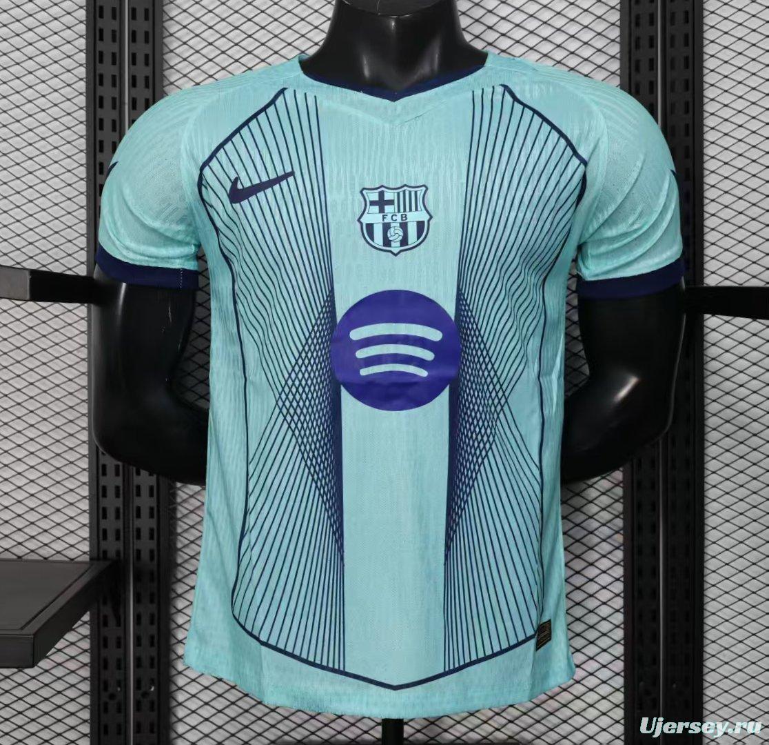 Player Version 25/26 FC Barcelona Light Blue with Vertical Pinstripe Pattern Jersey