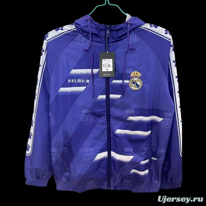 25/26 Real Madrid Purple with White Spray Pattern Windbreaker