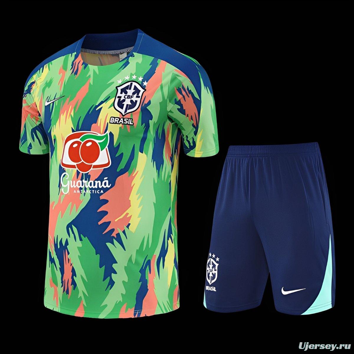 25/26 Brazil Blue Green Camouflage with XS Short Sleeve+Soccer Shorts