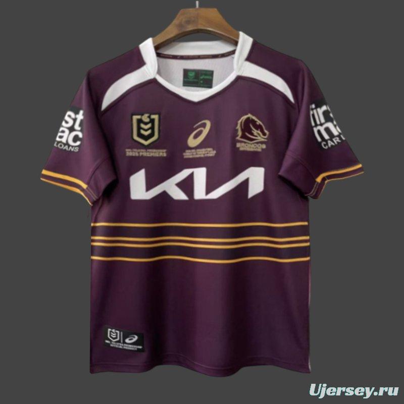 25/26 Brisbane Broncos  Maroon with Gold Stripes and 2025 Premiers Commemorative Champion Jersey