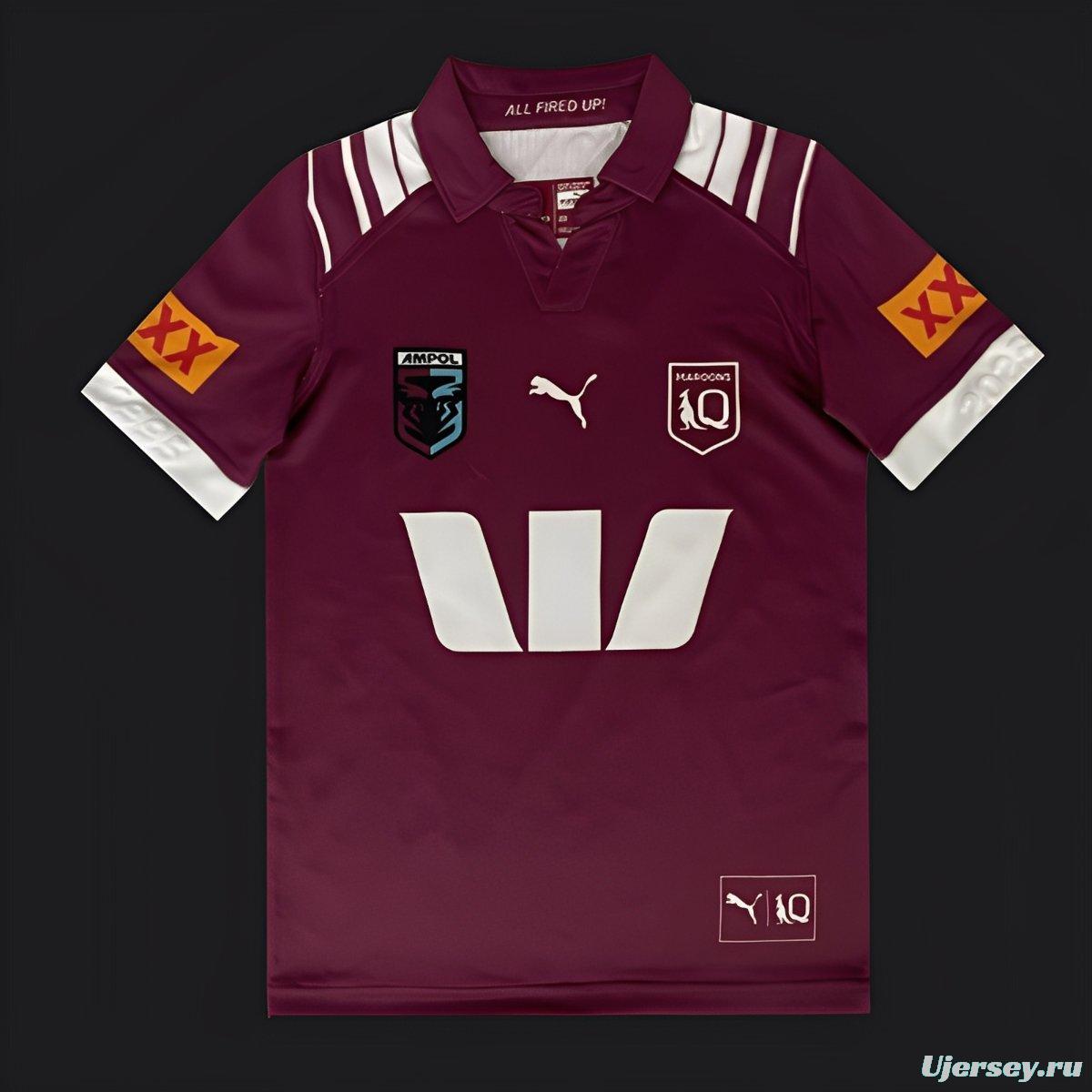 2025 Kids Queensland Maroons Maroon with White Stripes Jersey