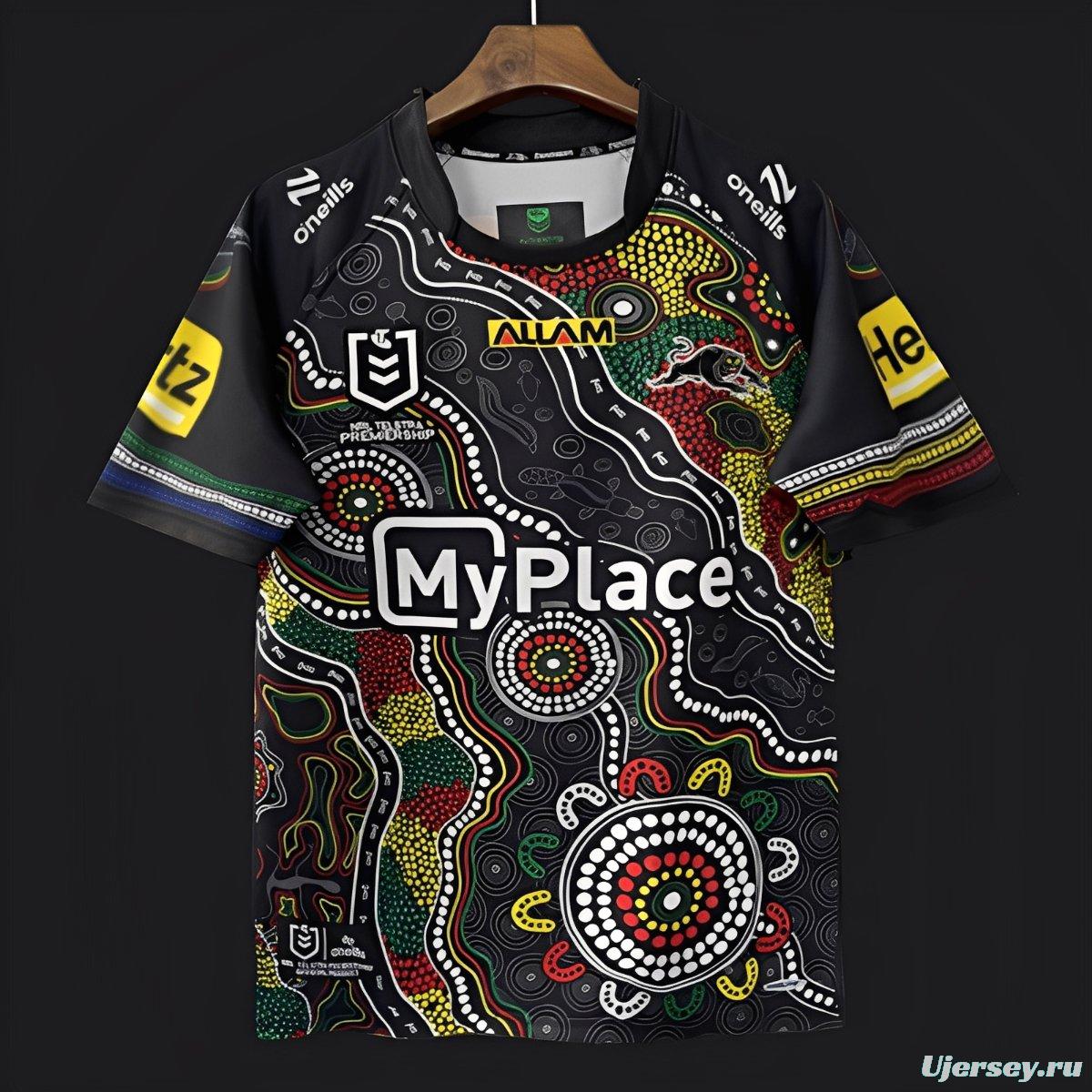 25/26 Penrith Panthers Black with Indigenous Art Design Jersey