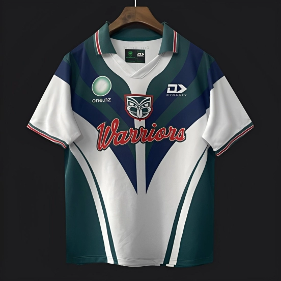 25/26 New Zealand Warriors White with Teal and Navy Chevron Jersey