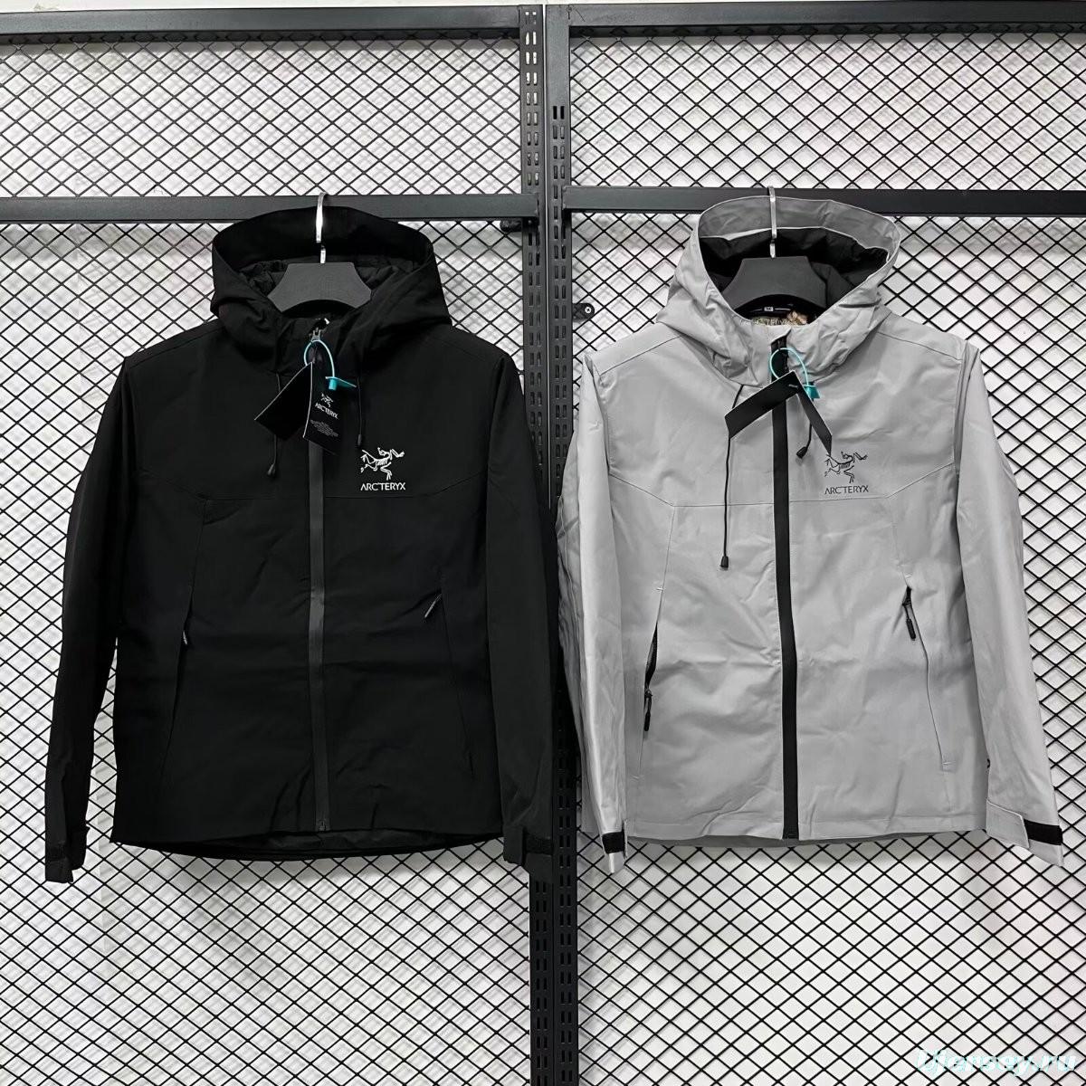 2025 Arc'teryx Light Gray/Black Technical Hooded Jacket with Zip Closure