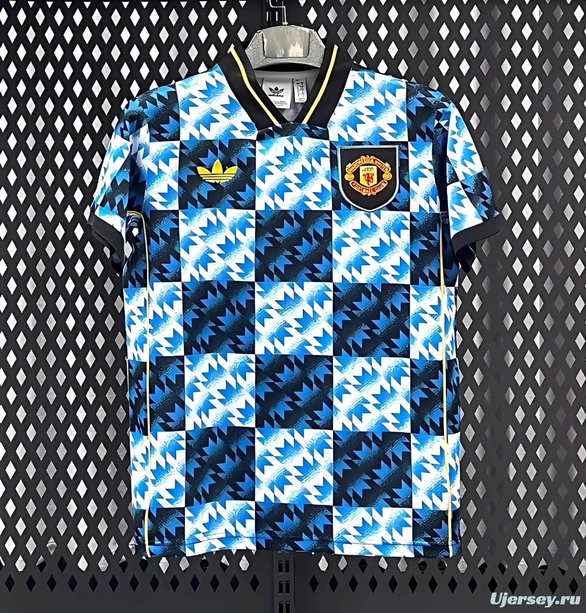 25/26 Manchester United Blue and Black with Checkerboard Houndstooth Pattern Jersey