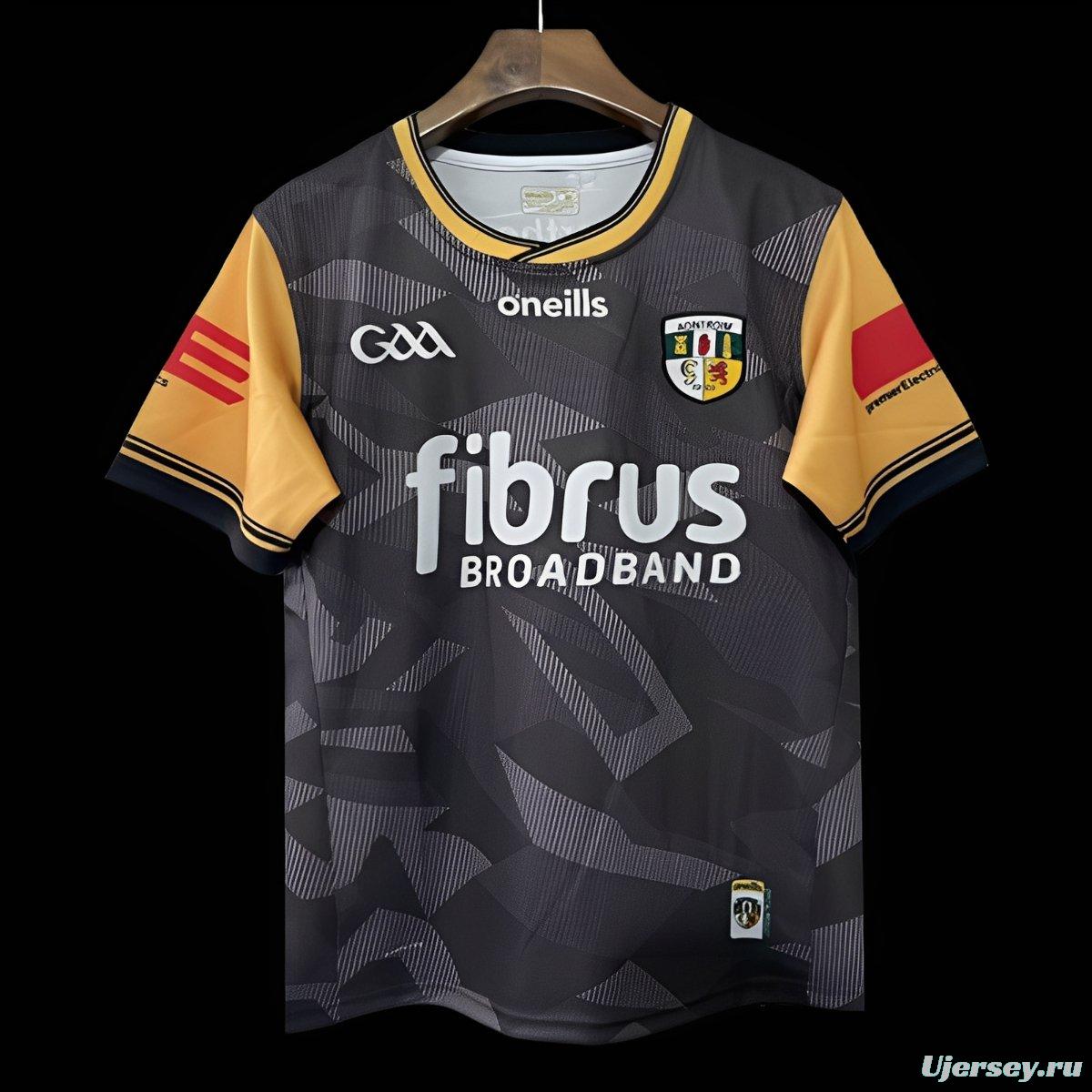 25/26 Antrim GAA Black with Amber and Red Sleeves Jersey