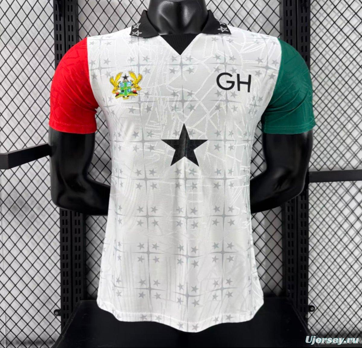 Player Version 2026 Ghana White with Black Star and Red-Green Sleeves Jersey