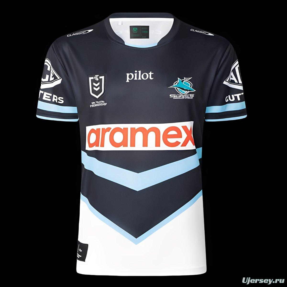 2026 Cronulla Sharks Black with Sky Blue Chevron Home Jersey