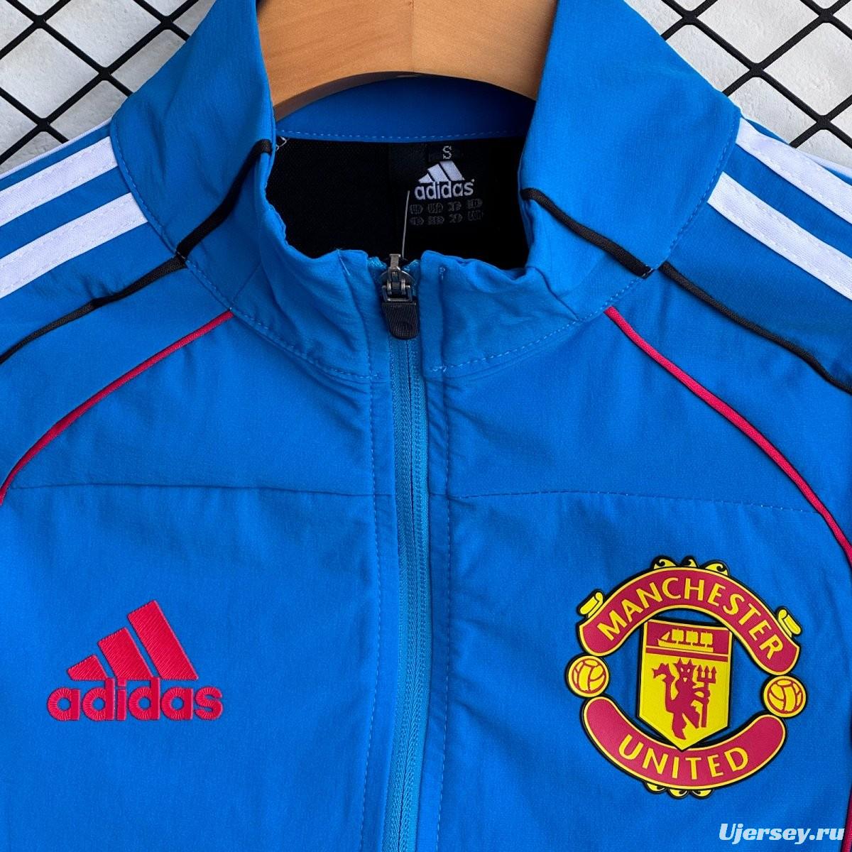 25/26 Manchester United Blue Full Zipper Windbreaker + Long Pants