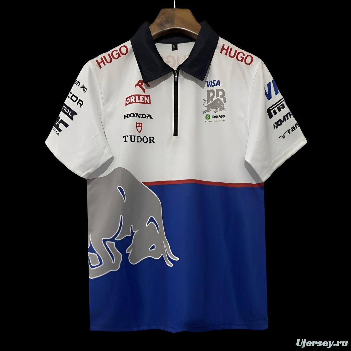 2025 F1 Red Bull Racing White and Blue with Silver Bull Logo Jersey