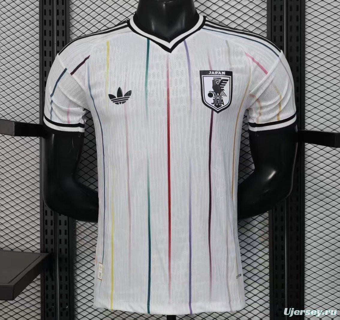 Player Version 2026 Japan Away White with Colorful Vertical Stripe Pattern Jersey