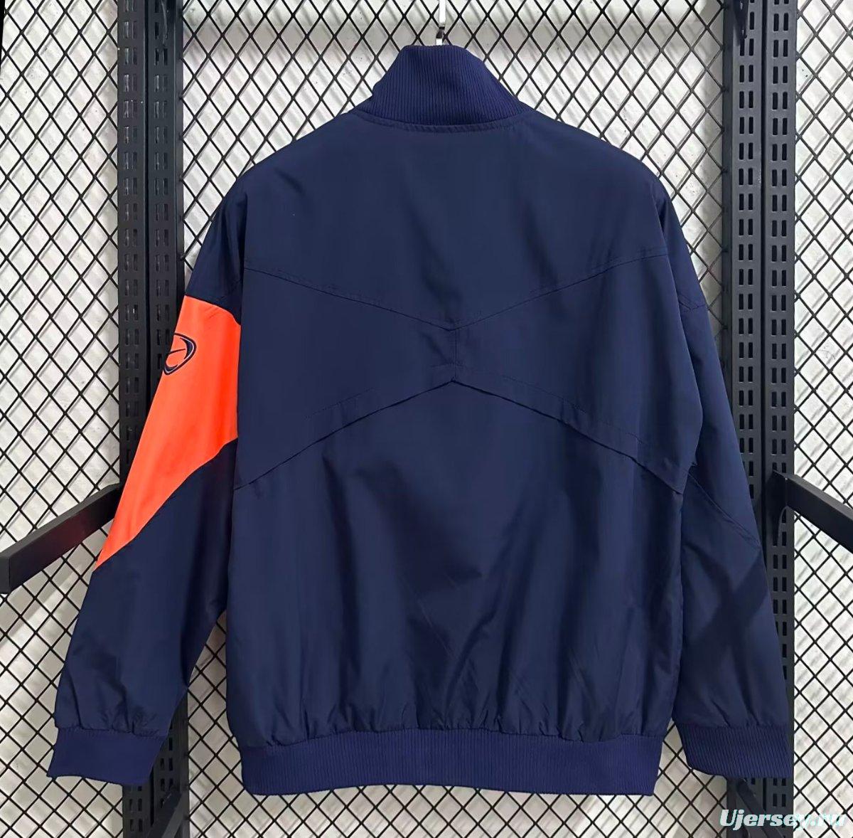 25/26 Barcelona Navy Blue with Orange Full Zipper Windbreaker