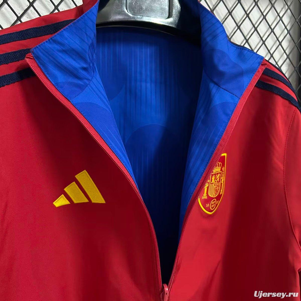 2026 Spain Red/Blue Full Zipper Reversible Windbreaker