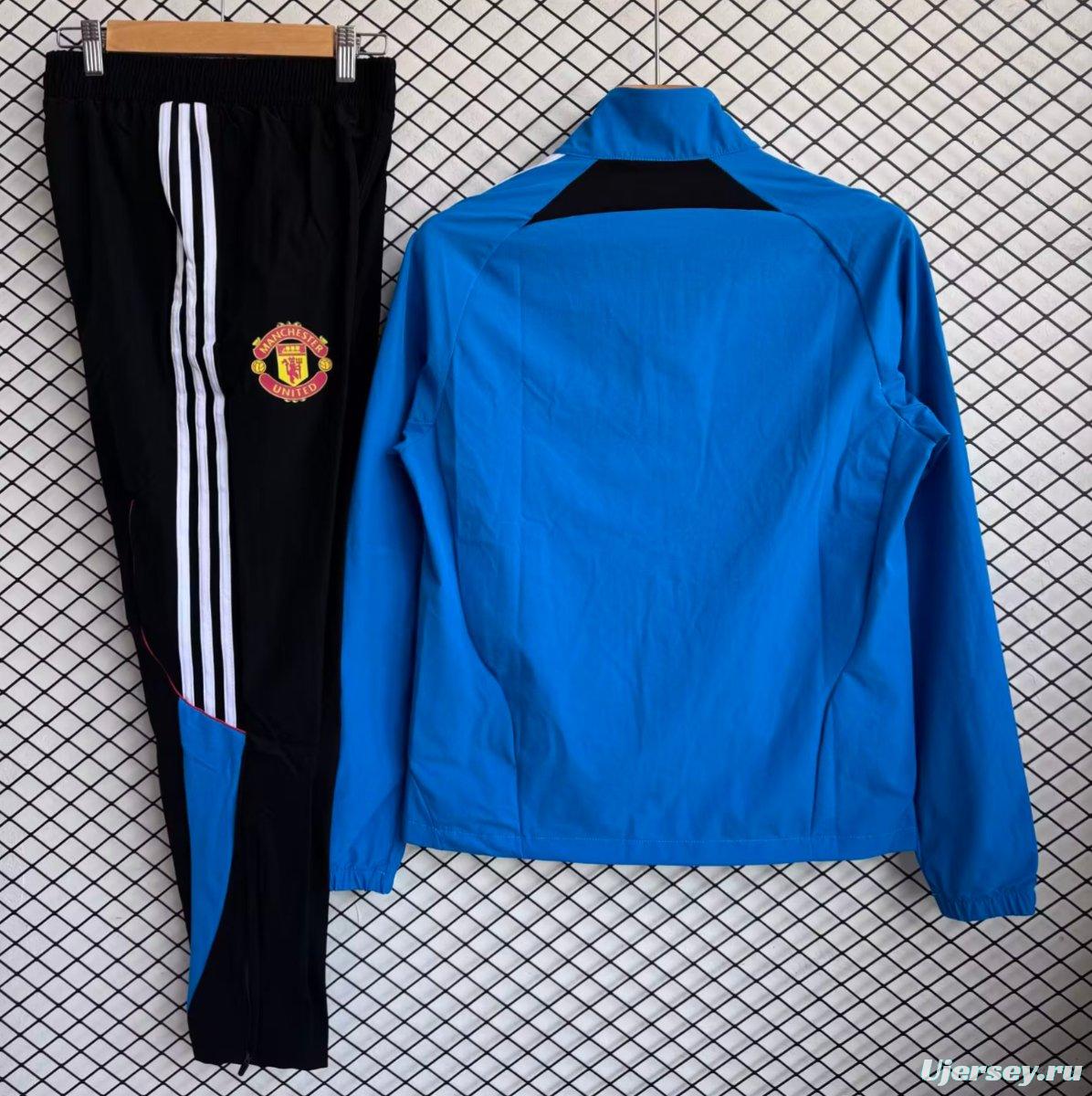 25/26 Manchester United Blue with White Full zipper Jacket Tracksuit+ long pants