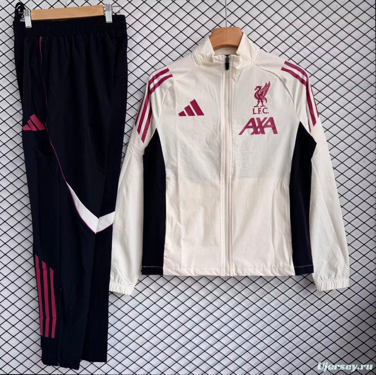 25/26 Liverpool White with Black Full zipper Jacket Tracksuit+ long pants