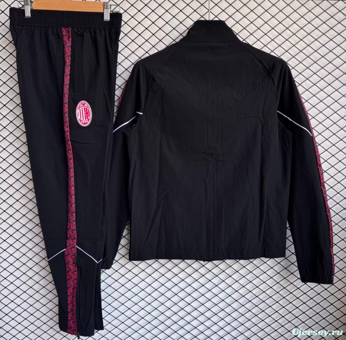 25/26 AC Milan Black with Red Full zipper Jacket Tracksuit+ long pants