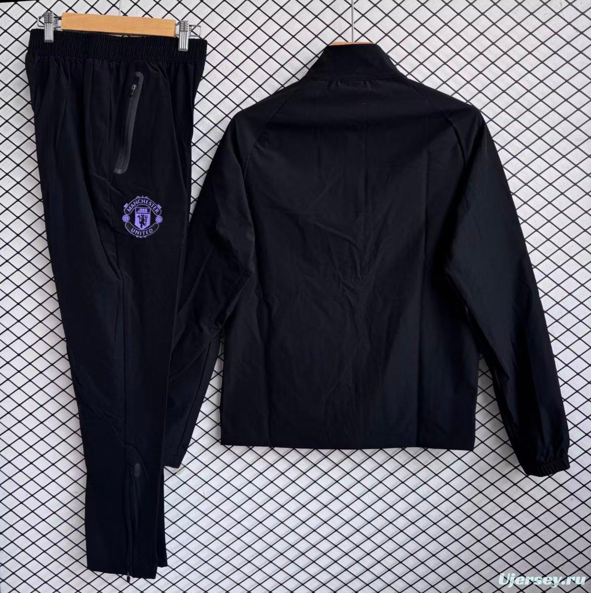 25/26 Manchester United Black with Purple Full zipper Jacket Tracksuit+ long pants