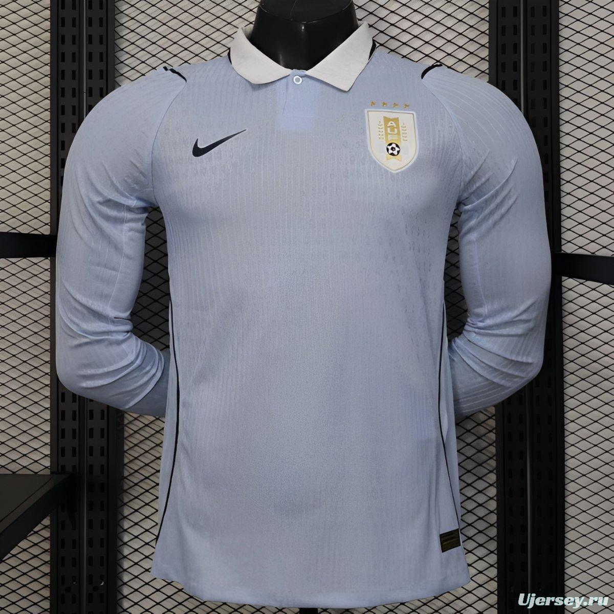 2026 Player Version Uruguay Light Blue with White Collar Long Sleeve Jersey
