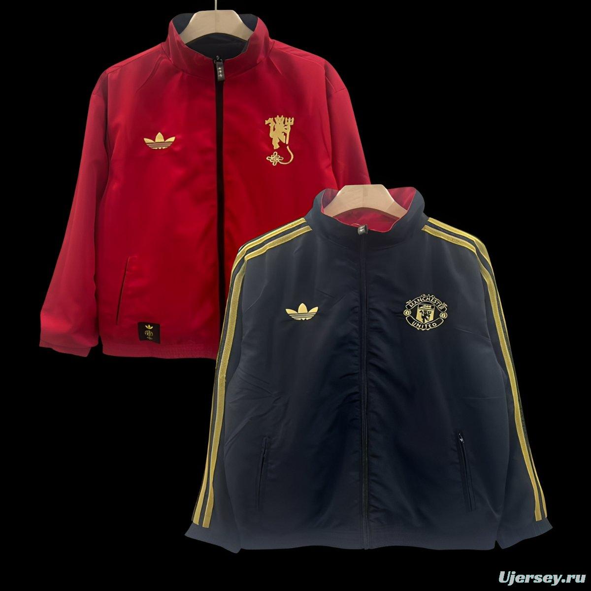 25/26 Manchester United Red/Black Reversible Full Zipper Windbreaker