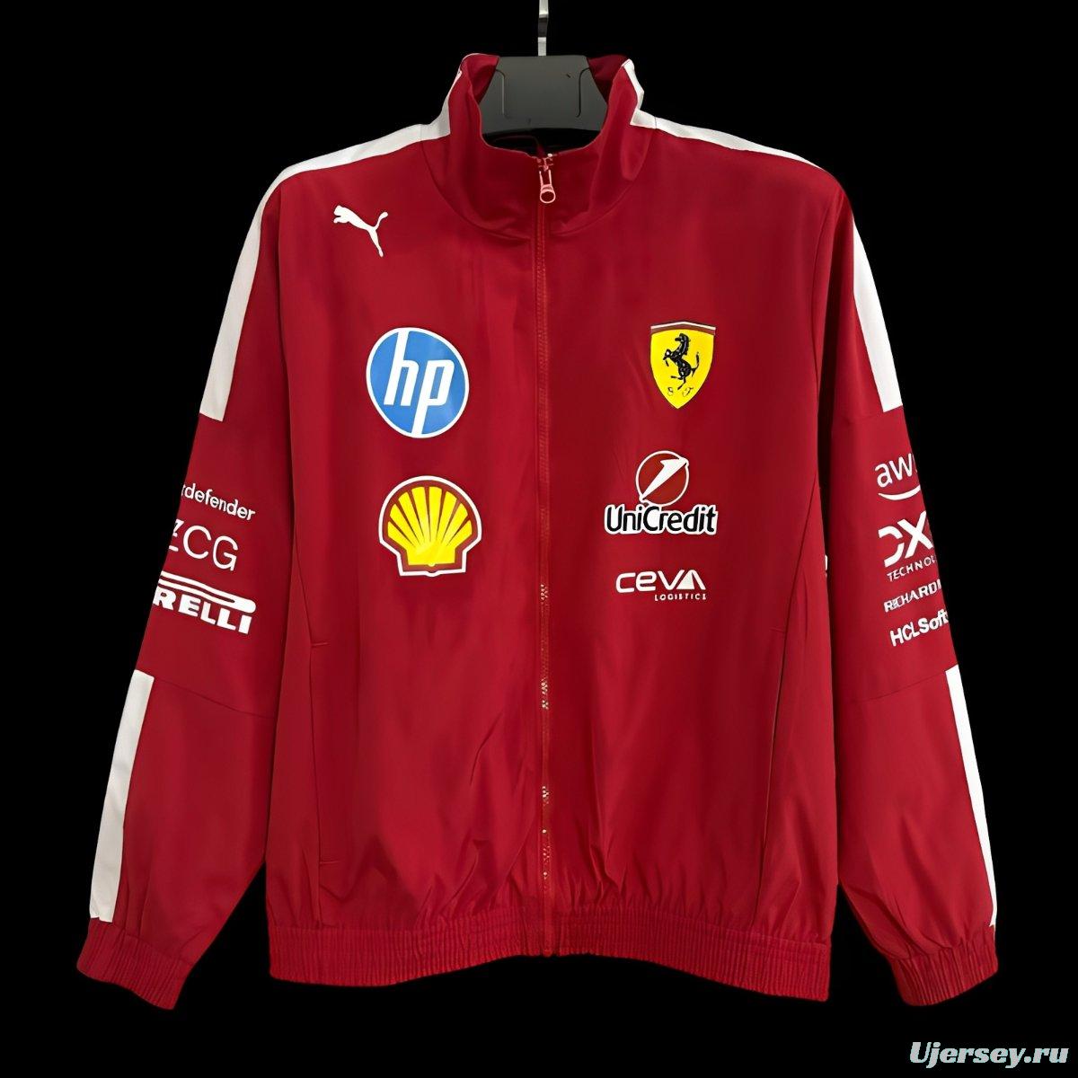 2026 F1 Ferrari Red Full Zipper Windbreaker
