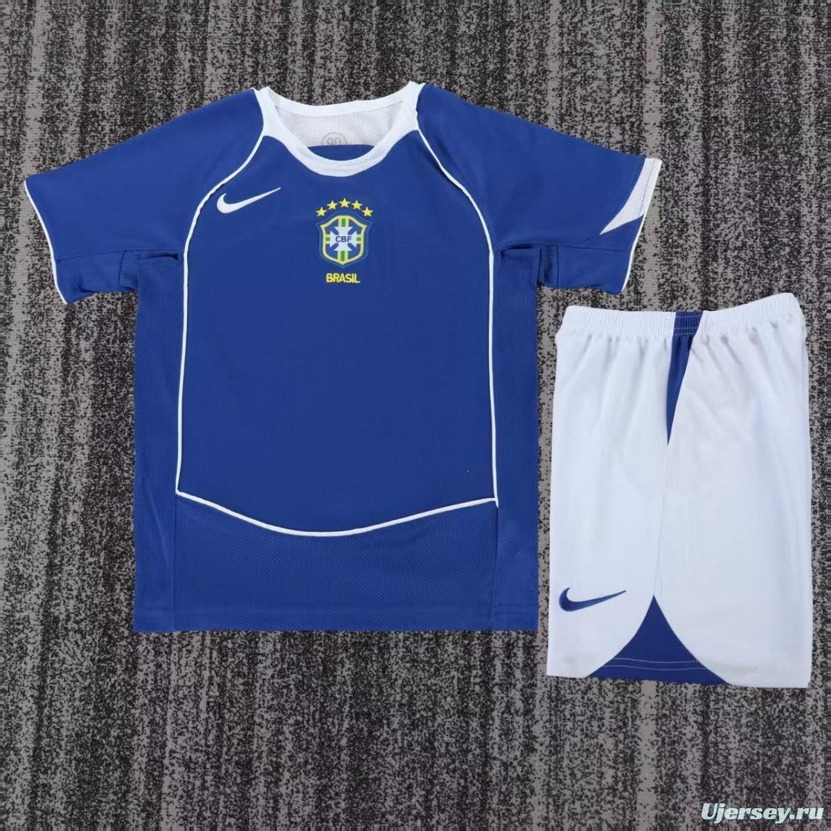 Retro Kids 2004 Brazil Away Blue Jersey