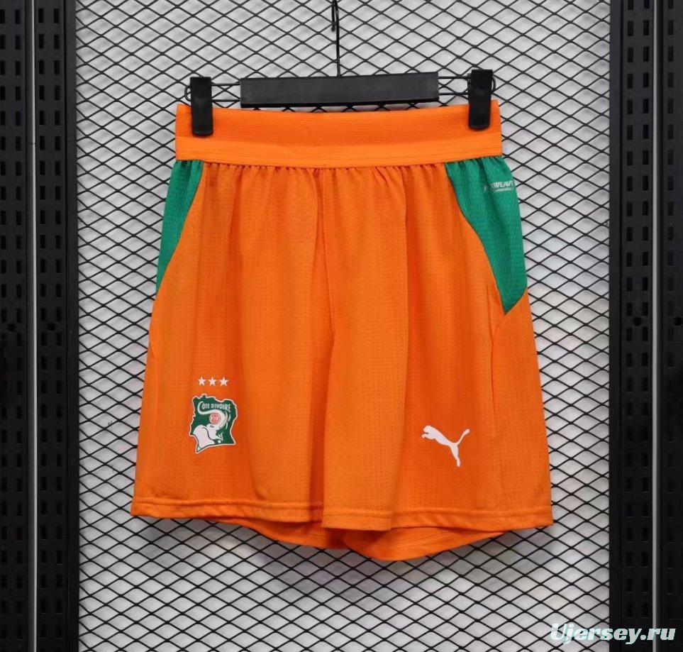 2026 Player Version Ivory Coast Orange with Green Side Panels Shorts