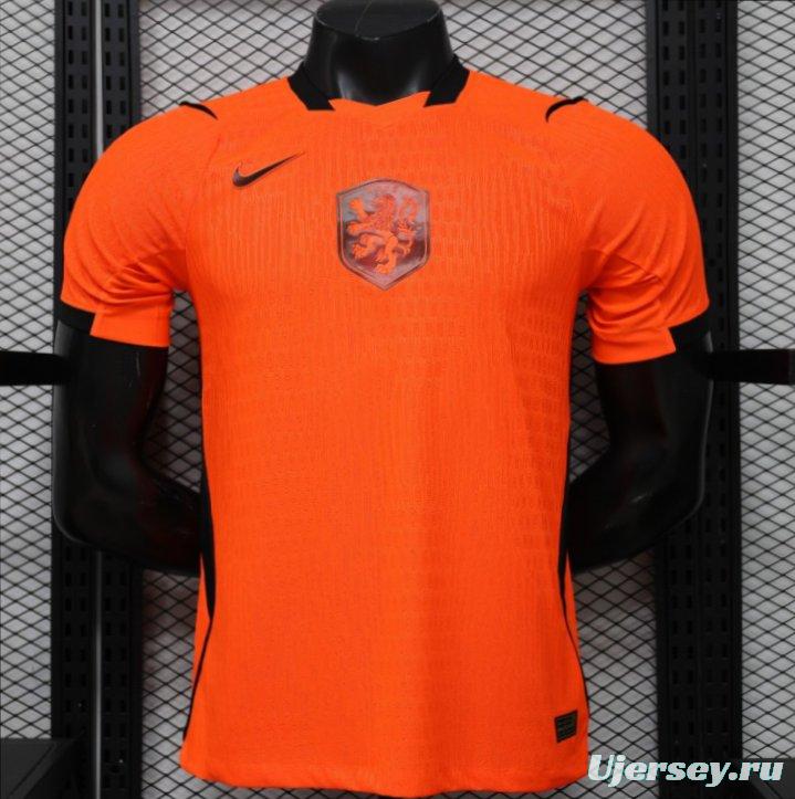 Player Version 2026 Netherlands Orange with Black Side Panel Home Jersey