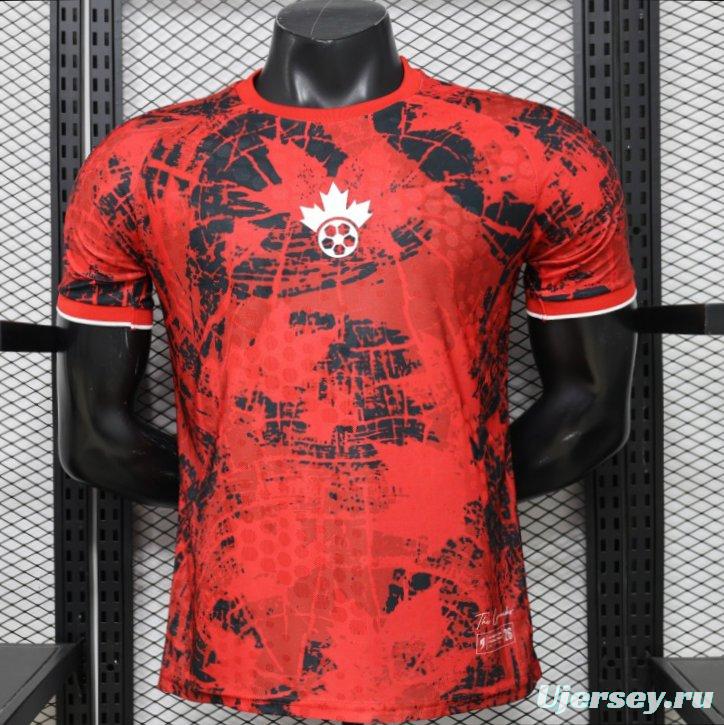 Player Version 2026 Canada National Team Red with Black Grunge Print Home Jersey
