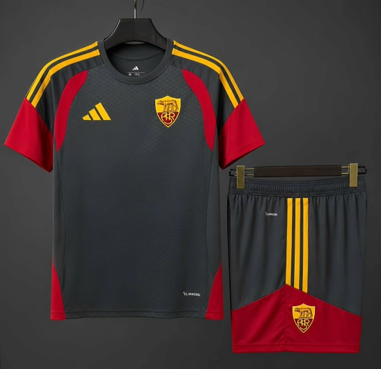26/27 AS Roma Dark Grey/Red/Yellow Training Jersey+Shorts