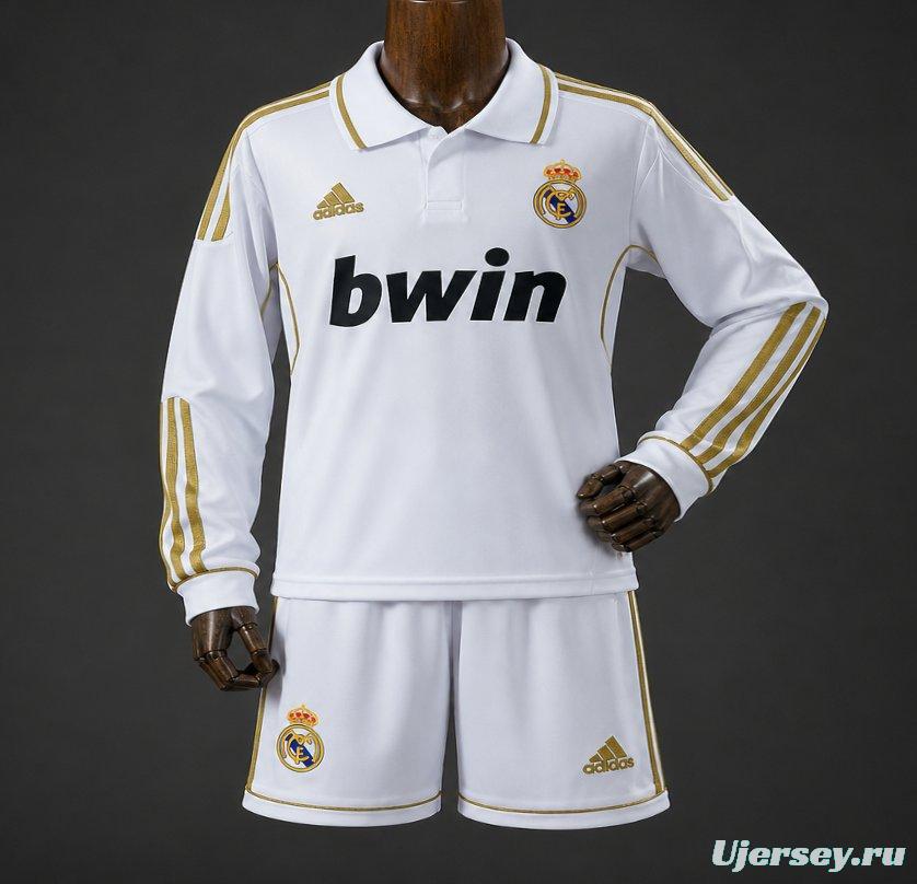 11/12 Kids Real Madrid Home Retro Long-Sleeve Kit Jersey Size 16-28