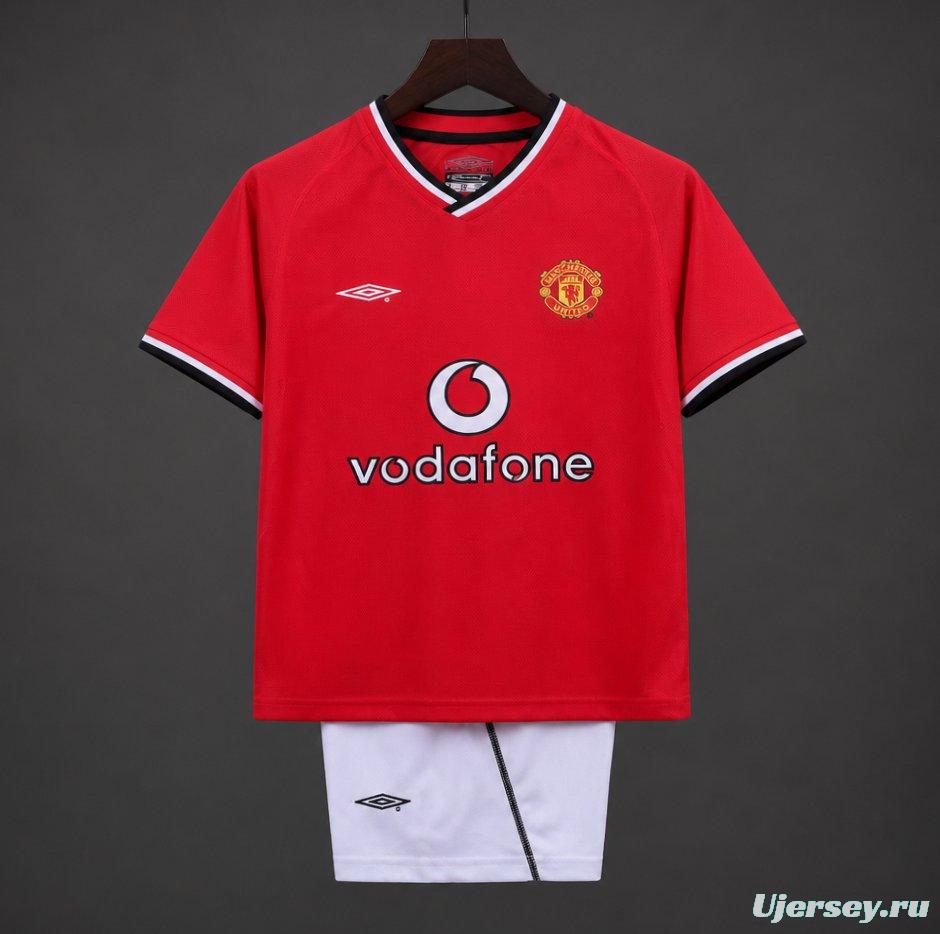 Retro 2000/02 Kids Manchester United Red Home Jersey